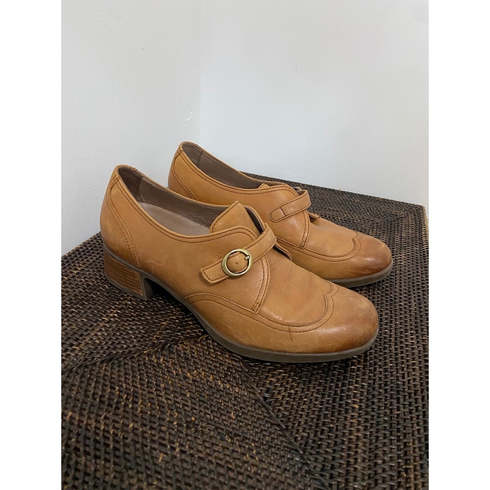 Dansko Leather Monk Strap Wingtip Pumps Women 38 Tan Dark Academia